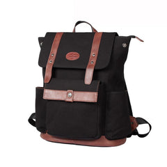 Black Fashion Canvas Leather Mens Laptop Backpack College Backpack Travel Backpack for Men