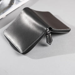 Handmade Leather Mens Cool Slim Leather Zipper Wallet Men Small Wallets Bifold for Men - imessengerbags