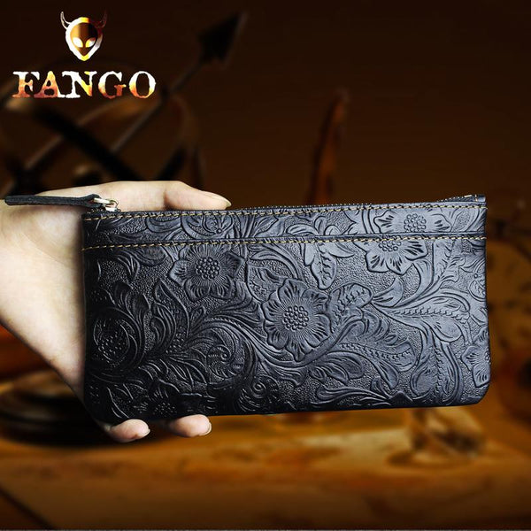 Handmade Leather Mens Cool Zipper Phone Travel Long Wallet Holder Slim Clutch Wallets for Men - imessengerbags