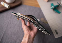 Handmade Leather Mens Cool Slim Leather Wallet Men Small Wallets Bifold for Men Women - imessengerbags
