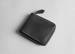 Handmade Leather Mens Cool Slim Leather Zipper Wallet Men Small Wallets Bifold for Men - imessengerbags