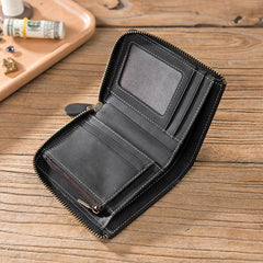 Handmade Leather Mens Cool Slim Leather Zipper Wallet Men Small Wallets Bifold for Men - imessengerbags