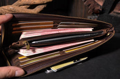 Handmade Leather Mens Cool Long Leather Wallet Zipper Clutch Wallet for Men - imessengerbags