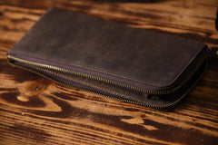 Handmade Leather Mens Cool Long Leather Wallet Zipper Clutch Wallet for Men - imessengerbags