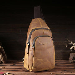 Genuine Leather Mens Cool Chest Bag Sling Bag Crossbody Bag Travel Bag Hiking Bag for men - imessengerbags