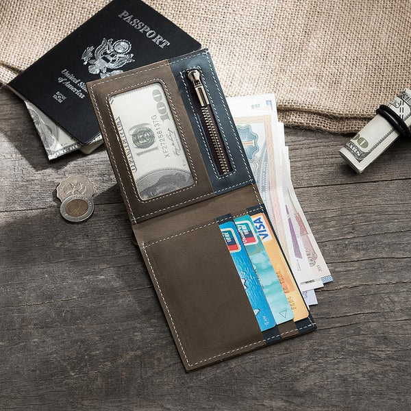 Handmade Leather Mens Cool Slim Leather Wallet Men Small Wallets Bifold for Men - imessengerbags