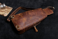 Handmade Leather Mens Cool Chest Bag Sling Bag Crossbody Bag Travel Bag Hiking Bag for men - imessengerbags