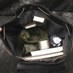 Cool Mens Leather Black Backpack for School Backpack Travel Backpack Hiking Backpack For Men