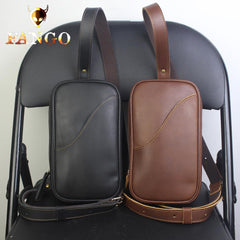 Genuine Leather Mens Cool Chest Bag Sling Bag Crossbody Bag Travel Bag Hiking Bag for men