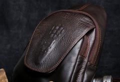 Genuine Leather Mens Cool Chest Bag Sling Bag Crossbody Bag Travel Bag Hiking Bag for men - imessengerbags