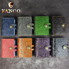 Handmade Leather Floral Mens Cool Short Wallet Card Holder Small Card Slim Wallets for Men