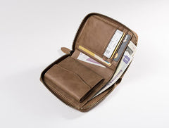 Handmade Leather Mens Cool Slim Leather Zipper Wallet Men Small Wallets Bifold for Men - imessengerbags
