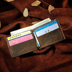 Handmade Leather Mens Cool Slim Leather Wallet Card Wallet Holders Men Small Wallets Bifold for Men - imessengerbags