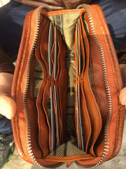 Handmade Genuine Leather Mens Clutch Cool Long Wallet Zipper Clutch Wristlet Wallet for Men - imessengerbags