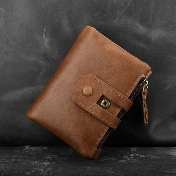 Cool Leather Mens Zip Wallet billfold Slim Bifold Wallet Card Wallet for Men - imessengerbags