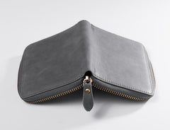 Handmade Leather Mens Cool Slim Leather Zipper Wallet Men Small Wallets Bifold for Men - imessengerbags