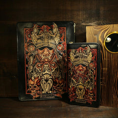 Handmade Leather Tooled CONSTELLATION Mens Cool Long Leather iPad Bag Wristlet Clutch Wallet for Men - imessengerbags