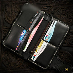 Handmade Leather Tooled Carp Mens Chain Biker Wallet Cool Leather Wallet Long Phone Wallets for Men - imessengerbags