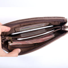 Genuine Leather Mens Cool Long Leather Wallet Zipper Clutch Wristlet Wallet for Men - imessengerbags