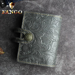 Handmade Leather Floral Mens Cool Short Wallet Card Holder Small Card Slim Wallets for Men