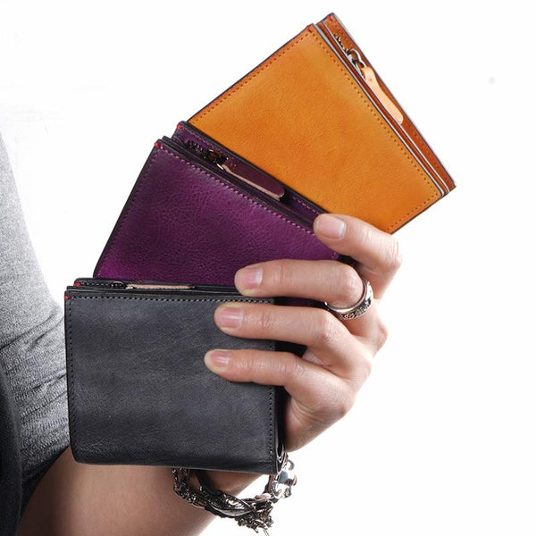 Handmade Mens Cool billfold Leather Wallet Men Small Zipper Wallets Bifold for Men - imessengerbags