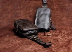 Handmade Leather Mens Cool Chest Bag Sling Bag Crossbody Bag Travel Bag Hiking Bag for men - imessengerbags