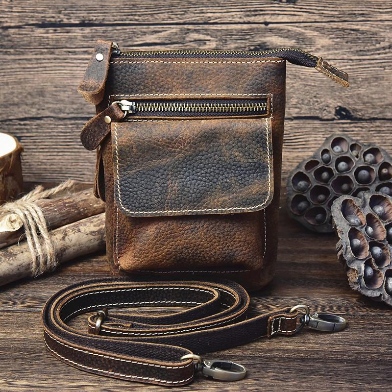 Leather Belt Pouch Mens Cases Waist Bag Hip Pack Belt Bag Fanny Pack Bumbag for Men - imessengerbags