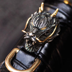 Handmade Leather Chinese Dragon Mens Chain Biker Wallet Cool Leather Wallet Long Clutch Wallets for Men - imessengerbags
