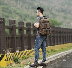 Oil Wax Canvas Mens Cool Backpack Sling Bag Large Sport Bag Travel Bag Hiking Bag for men