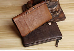 Handmade Leather Mens Cool Long Leather Wallet Card Wallet Clutch Wristlet Wallet for Men - imessengerbags