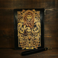 Handmade Leather Tooled CONSTELLATION Mens Cool Long Leather iPad Bag Wristlet Clutch Wallet for Men - imessengerbags