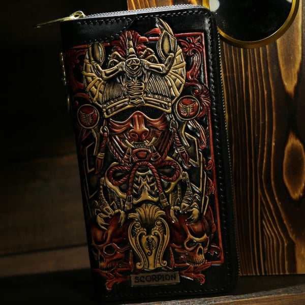 Handmade Leather Tooled Constellation Biker Wallet Mens Cool Chain Wallet Trucker Wallet with Chain - imessengerbags