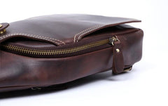 Handmade Leather Mens Cool Chest Bag Sling Bag Crossbody Bag Travel Bag Hiking Bag for men