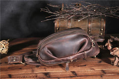 Handmade Leather Mens Cool Chest Bag Sling Bag Crossbody Bag Travel Bag Hiking Bag for men