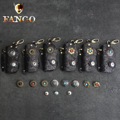 Handmade Leather Floral Mens Cool Car Key Wallet Coin Wallet Pouch Car KeyChain for Men - imessengerbags