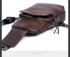Handmade Genuine Leather Mens Cool Chest Bag Sling Bag Crossbody Bag Travel Bag Hiking Bag for men - imessengerbags