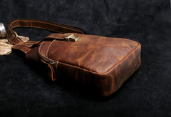 Handmade Leather Mens Cool Chest Bag Sling Bag Crossbody Bag Travel Bag Hiking Bag for men - imessengerbags