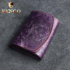 Handmade Leather Floral Mens Trifold Cool billfold Wallet Card Holder Small Card Slim Wallets for Men - imessengerbags