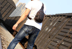 Genuine Leather Mens Cool Chest Bag Sling Bag Crossbody Bag Travel Bag Hiking Bag for men