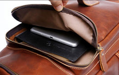 Genuine Leather Mens Cool Backpack Sling Bag Large Black Travel Bag Hiking Bag for men - imessengerbags