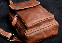 Genuine Leather Mens Cool Chest Bag Sling Bag Crossbody Bag Travel Bag Hiking Bag for men - imessengerbags