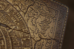 Handmade Leather Tooled Xiuhpohualli Calendar Mens Long Wallet Cool Leather Wallet Clutch Wallet for Men - imessengerbags