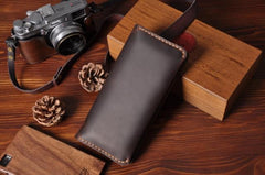 Handmade Leather Mens Cool Long Leather Wallet Bifold Clutch Wallet for Men