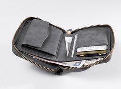 Handmade Leather Mens Cool Slim Leather Zipper Wallet Men Small Wallets Bifold for Men - imessengerbags