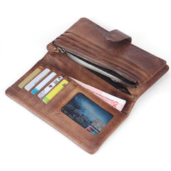 Handmade Leather Mens Cool Long Leather Wallet Bifold Clutch Wallet for Men