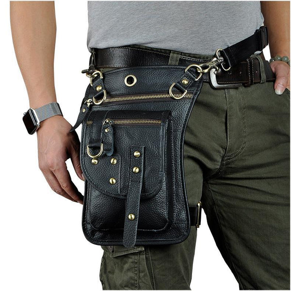 LEATHER MEN FANNY PACK SMALL WAIST BAG HIP PACK BELT BAG BUMBAG FOR MEN - imessengerbags