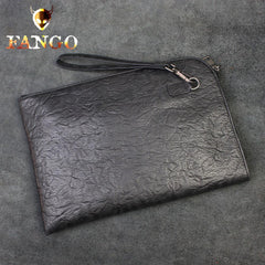 Handmade Leather Black Mens Clutch Cool Slim Wallet Zipper Clutch Wristlet Wallet for Men