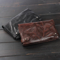 Handmade Leather Mens Cool Long Leather Wallet Bifold Clutch Wallet for Men