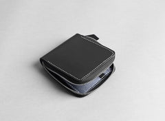 Handmade Leather Mens Cool Slim Leather Zipper Wallet Men Small Wallets Bifold for Men - imessengerbags