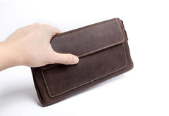 Genuine Leather Mens Cool Long Leather Wallet Zipper Clutch Wristlet Wallet for Men - imessengerbags